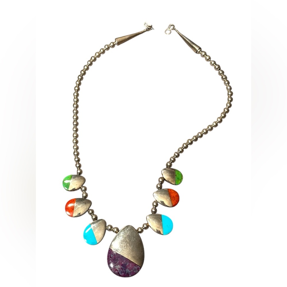 DTR Jay King Sterling Beaded stone Necklace 925 Southwestern Navajo